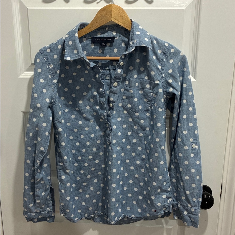 Tommy Hilfiger Denim Blue Polka Dot Blouse